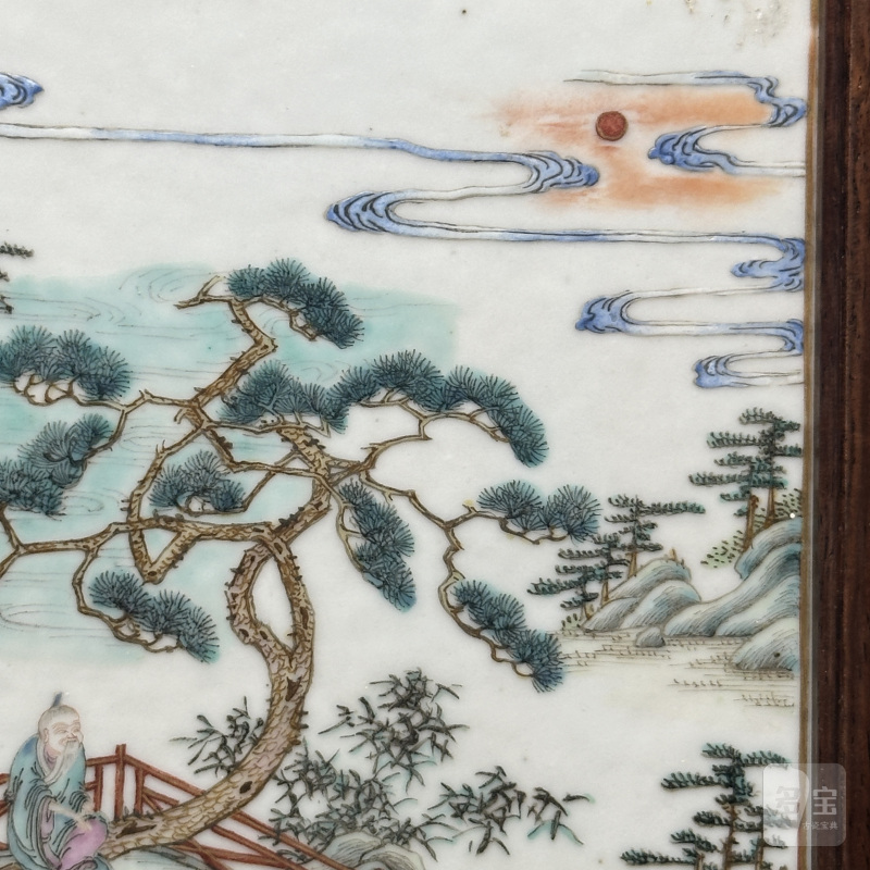 清晚期 粉彩山水人物土瓷板 - 图5